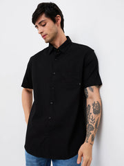 Spykar Mens Casual Shirt F/S Mshsos1Be033 Jet Black