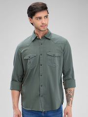 Spykar Mens Casual Shirt F/S Mshsos2Bd116 Cilantro Green