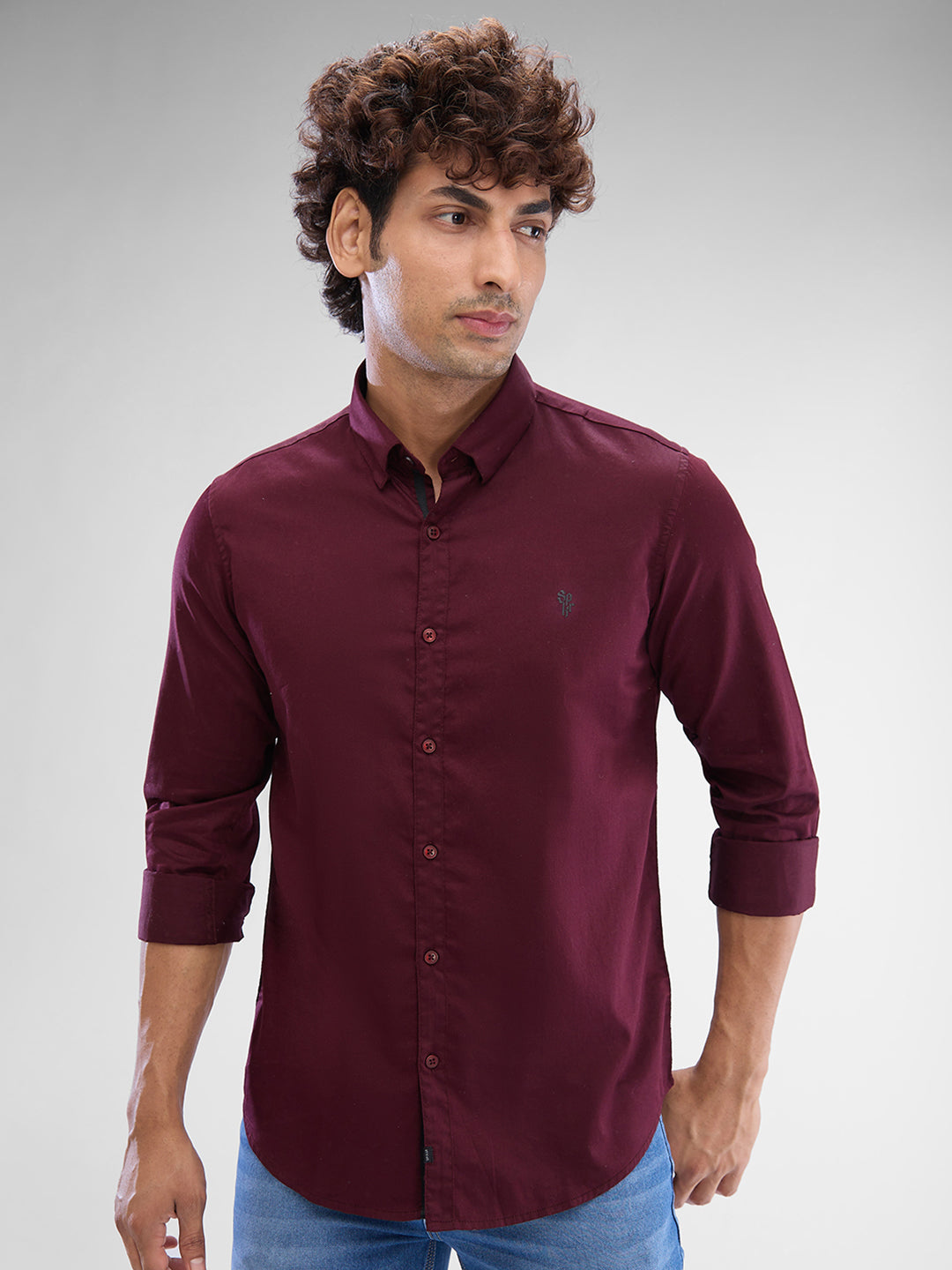 Spykar Mens Casual Shirt F/S Mshsos2Bd123 Deep Wine Red