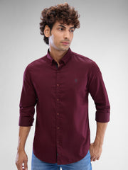 Spykar Mens Casual Shirt F/S Mshsos2Bd123 Deep Wine Red