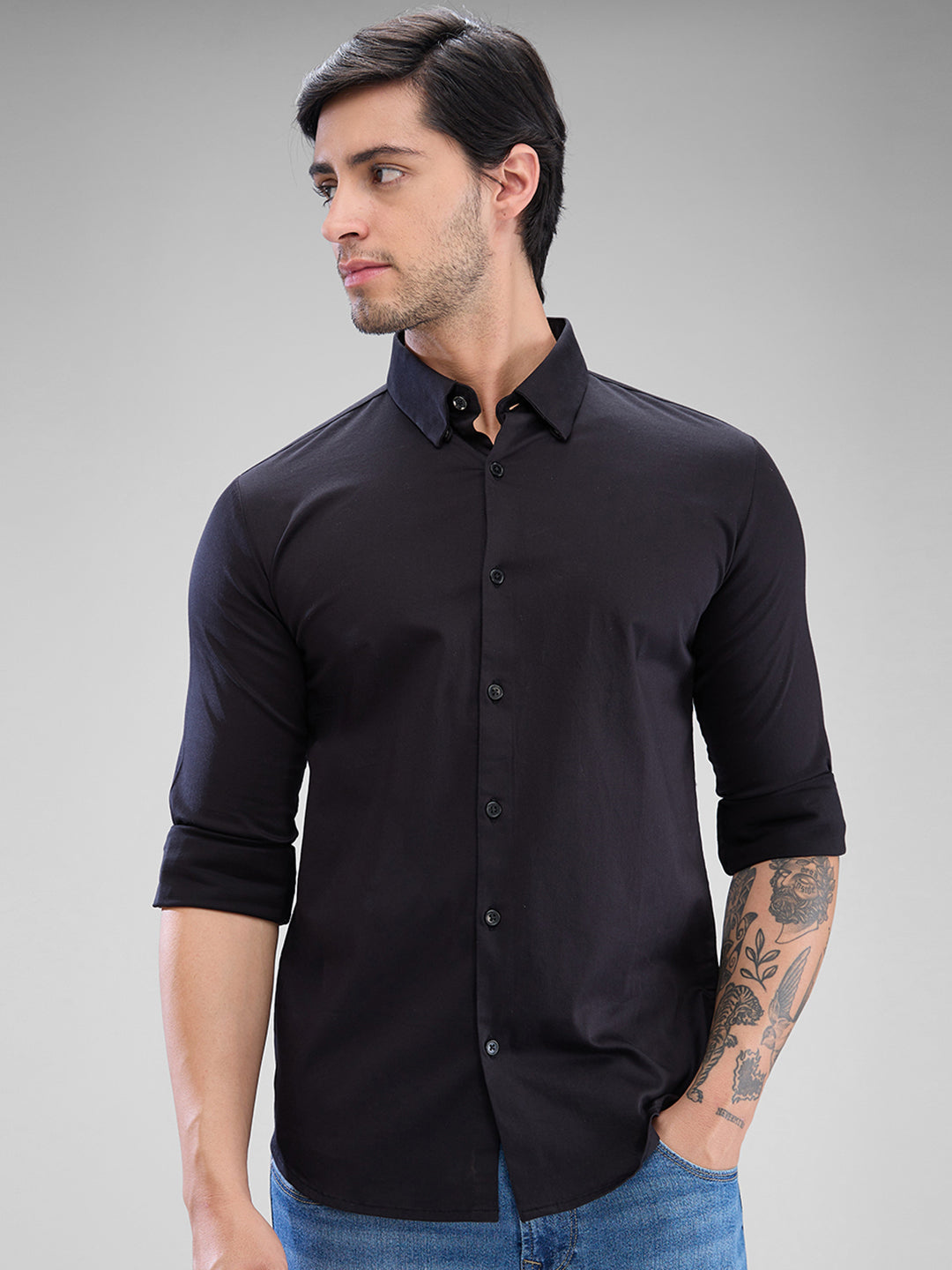 Spykar Mens Casual Shirt F/S Mshsos2Bd240 Black