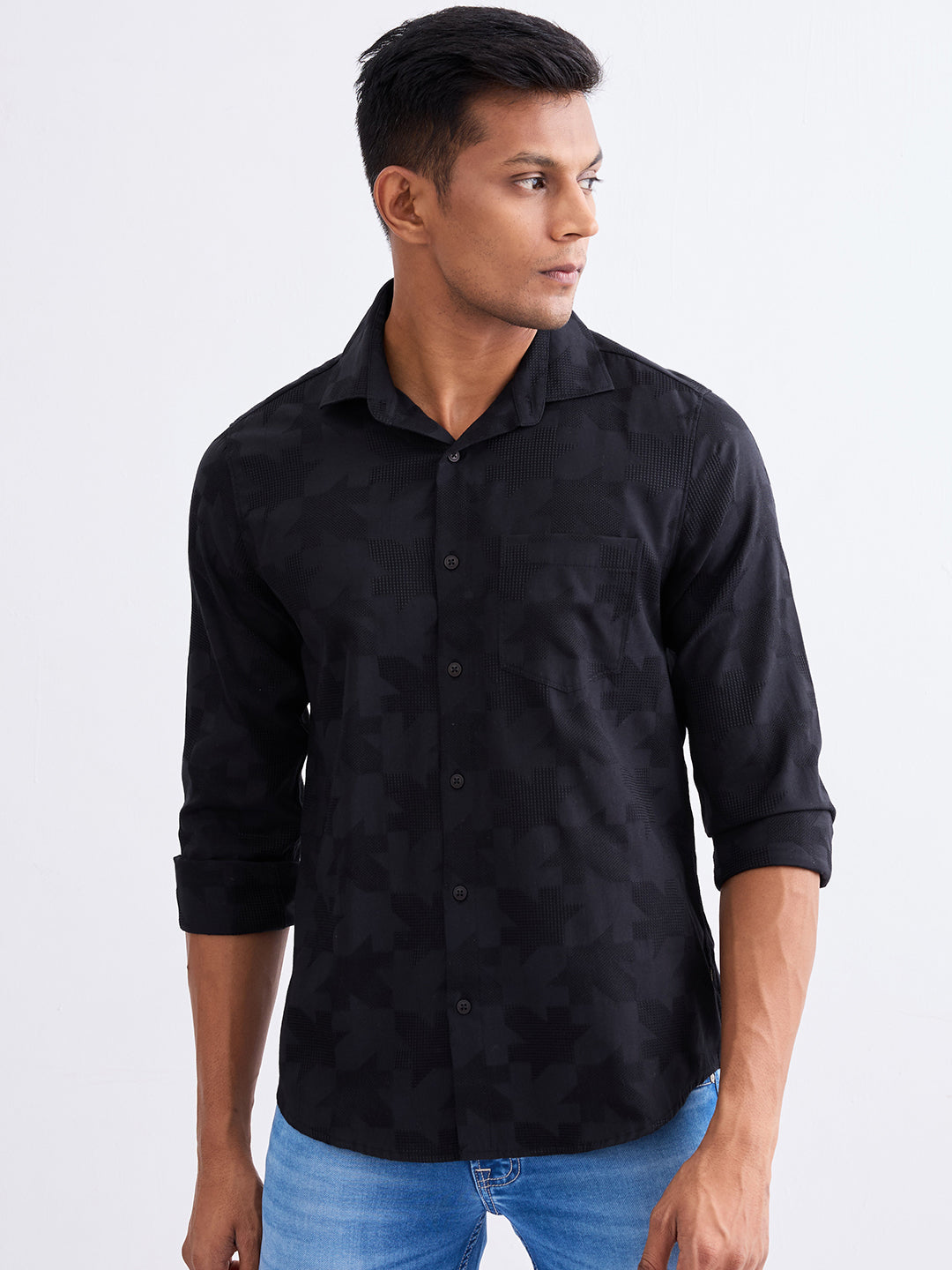 SPYKAR MENS CASUAL SHIRT F/S MSHSOS2BE147 JET BLACK