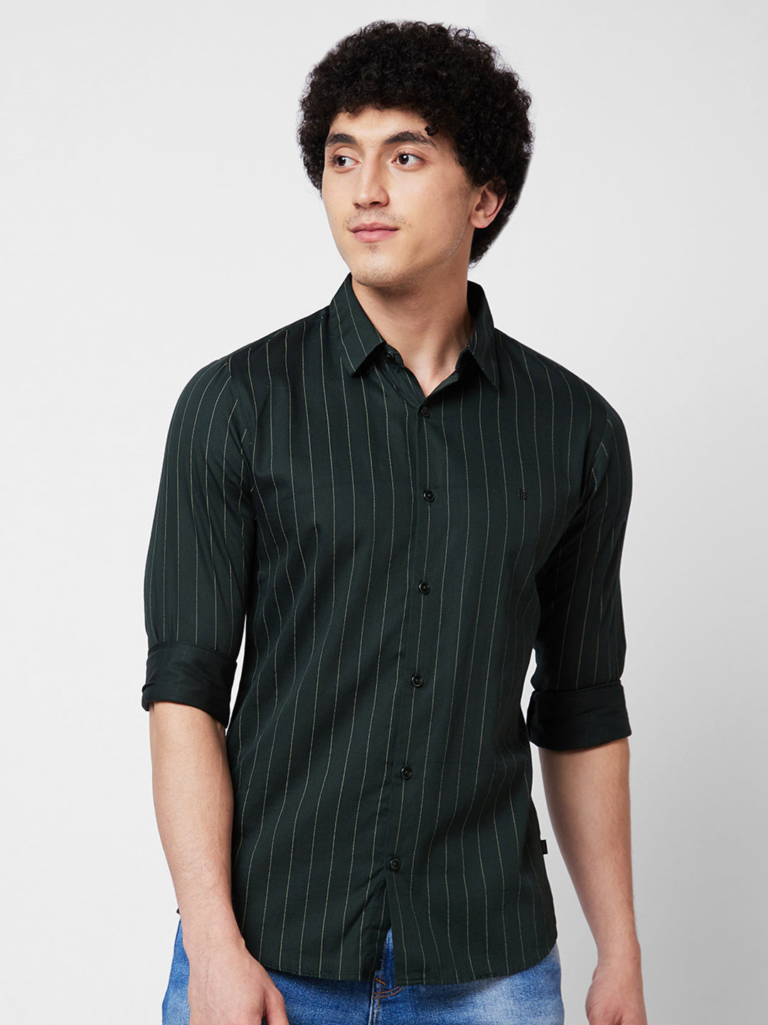 Spykar Mens Casual Shirt F/S Mshst1Bd065 Bottle Green