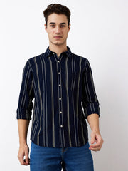 Spykar Mens Casual Shirt F/S Mshst1Be106 Navy Blue