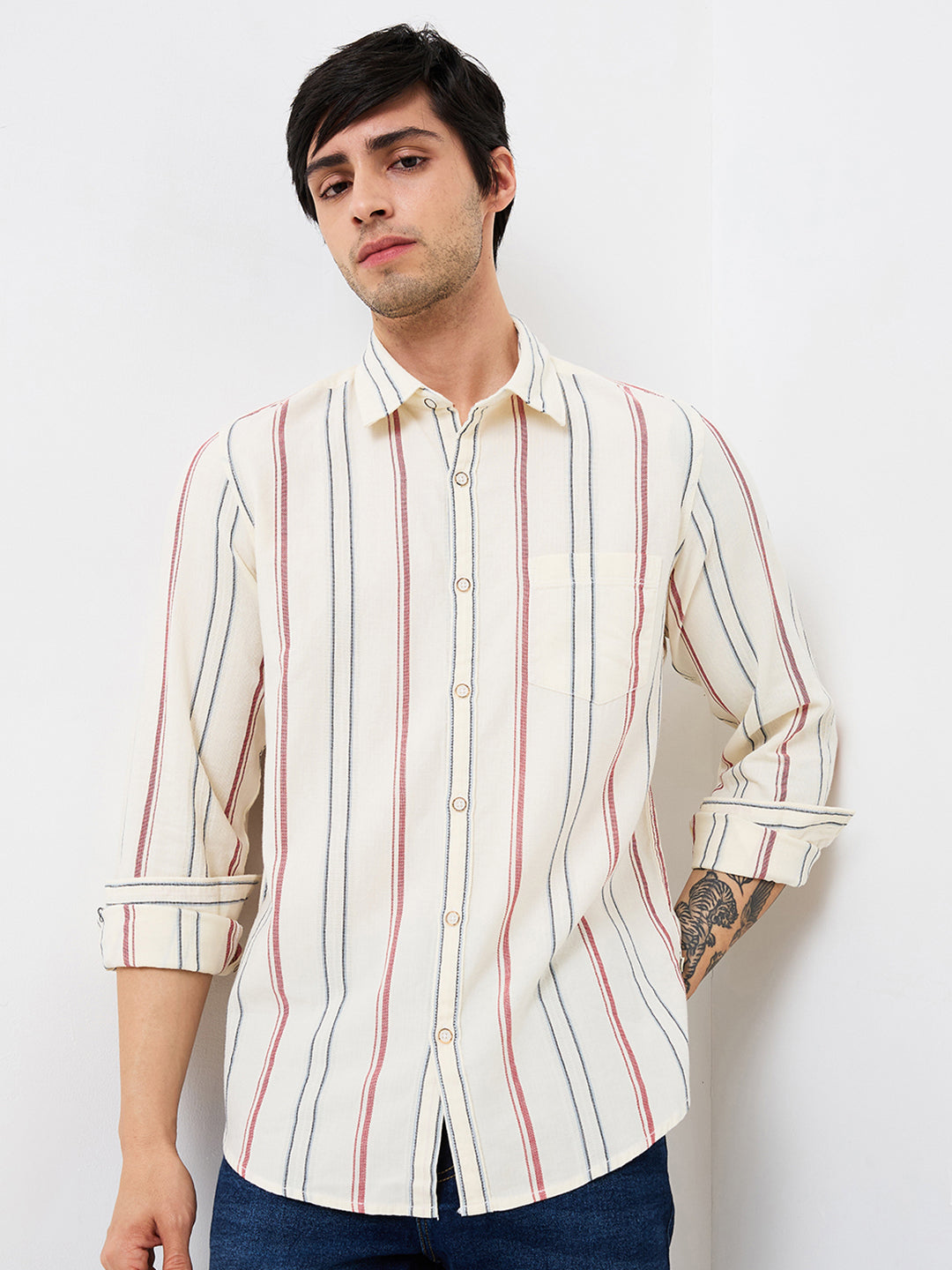 Spykar Mens Casual Shirt F/S Mshst1Be106 Off White