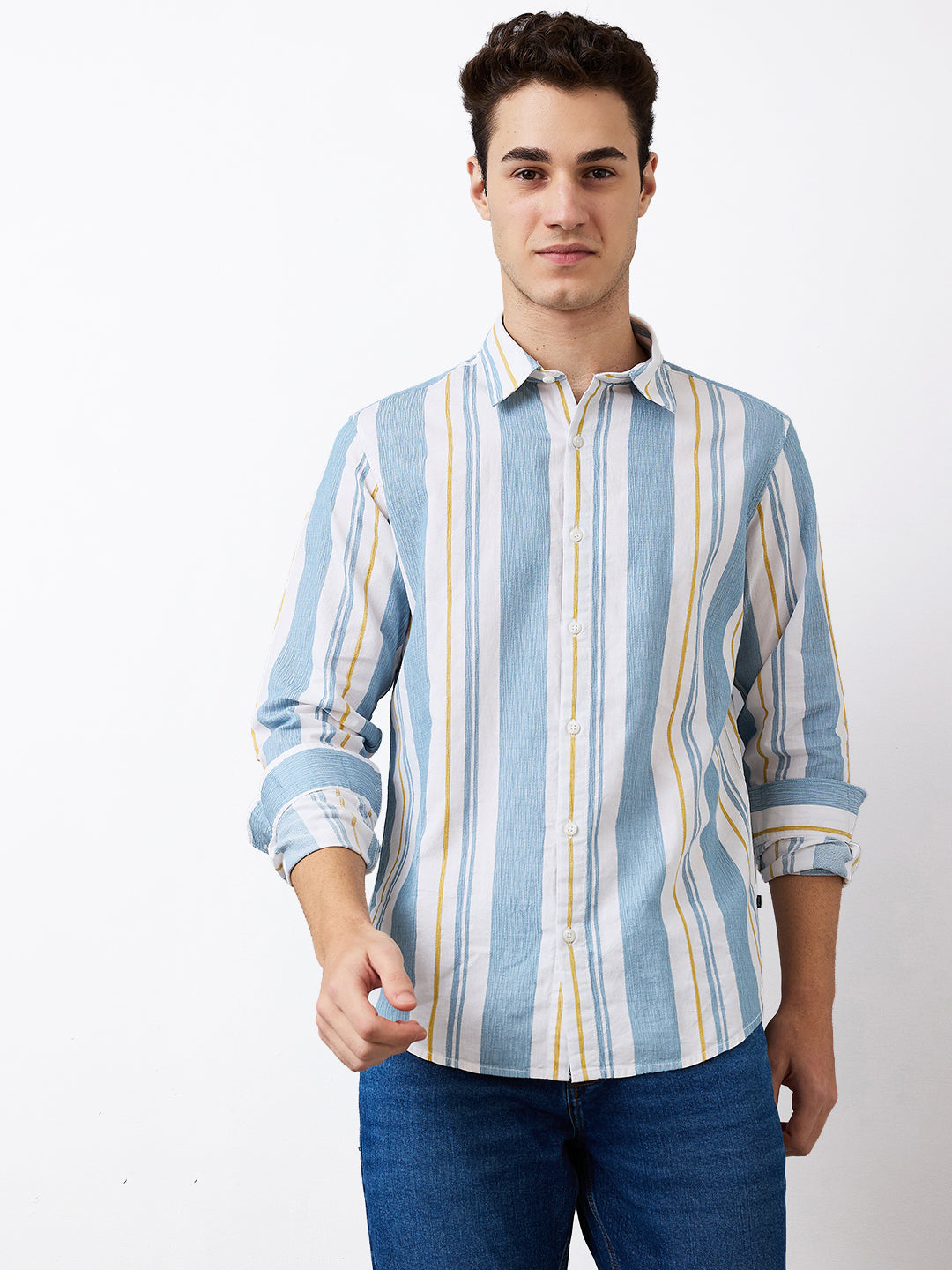 Spykar Mens Casual Shirt H/S Mshst1Be180 Cameo Blue