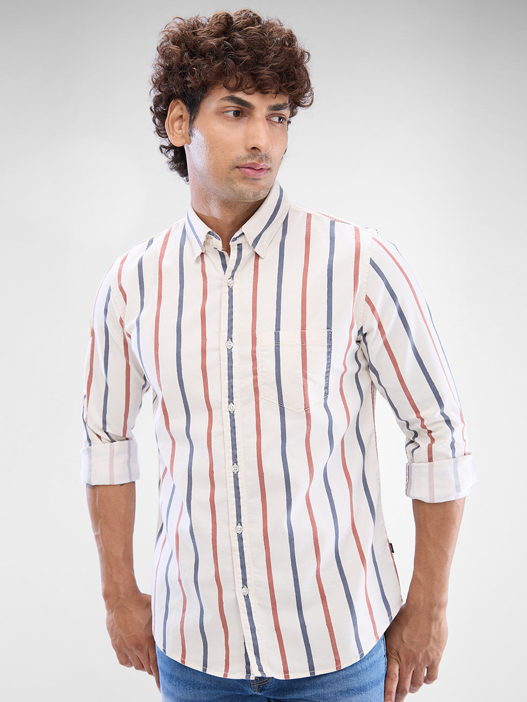 Men Brick Red Cotton Full Sleeve Raised Collar Shirt