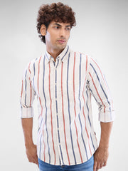 Men Brick Red Cotton Full Sleeve Raised Collar Shirt