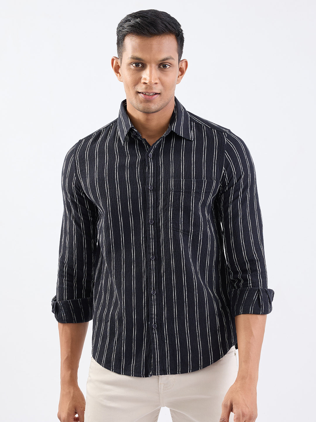 SPYKAR MENS CASUAL SHIRT F/S MSHST2BE037 JET BLACK