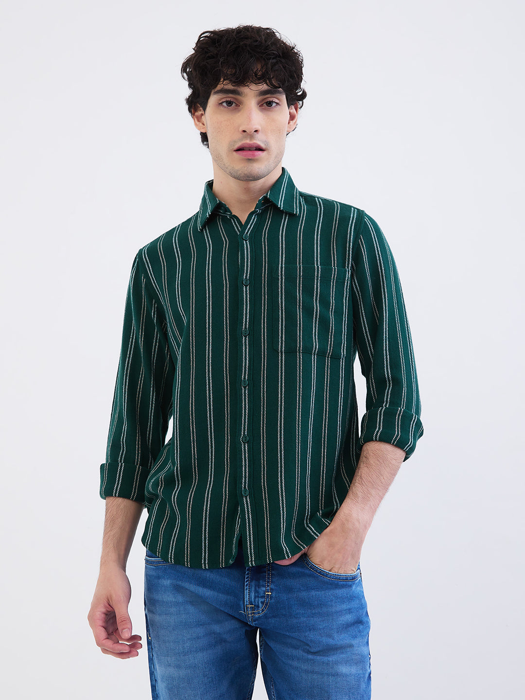 SPYKAR MENS CASUAL SHIRT F/S MSHST2BE042 BOTANICAL GRN