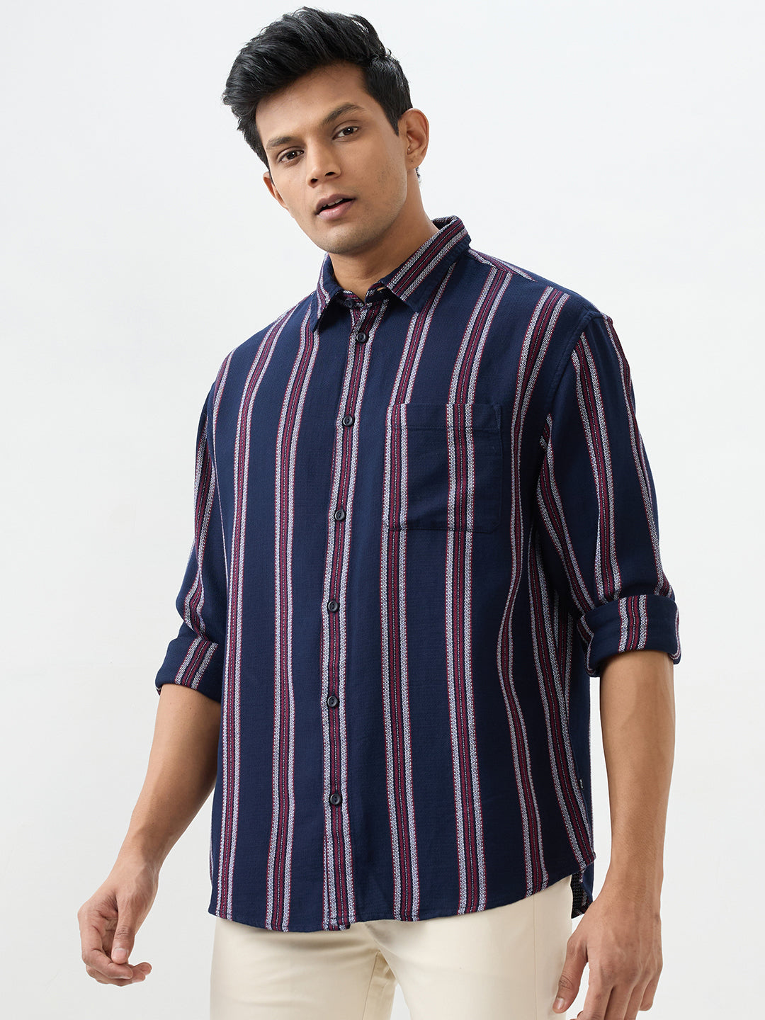 Spykar True Red Slim Fit Shirts For Men