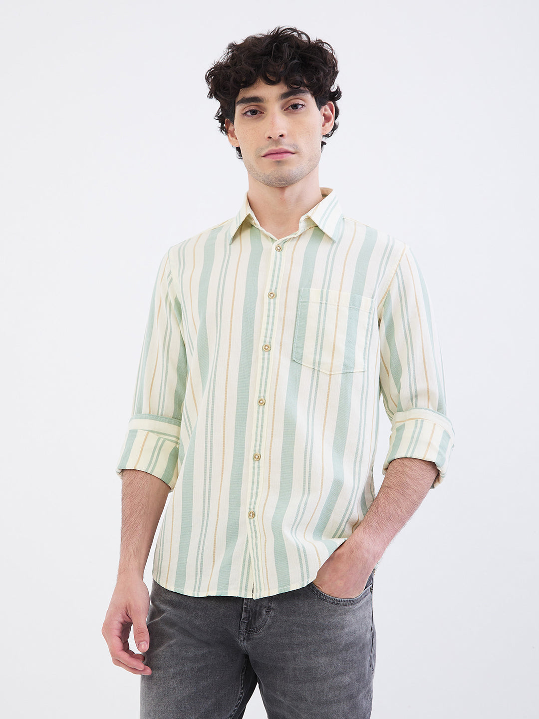 SPYKAR MENS CASUAL SHIRT F/S MSHST2BE063 GRANITE GREEN