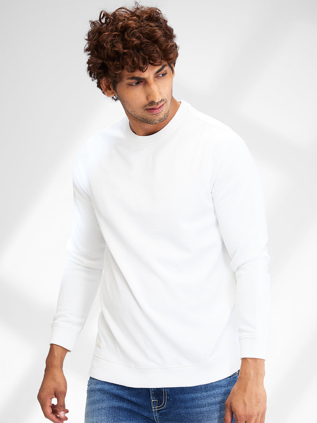 Spykar Mens Sweat Shirt F/S Msshw2Bd024 White