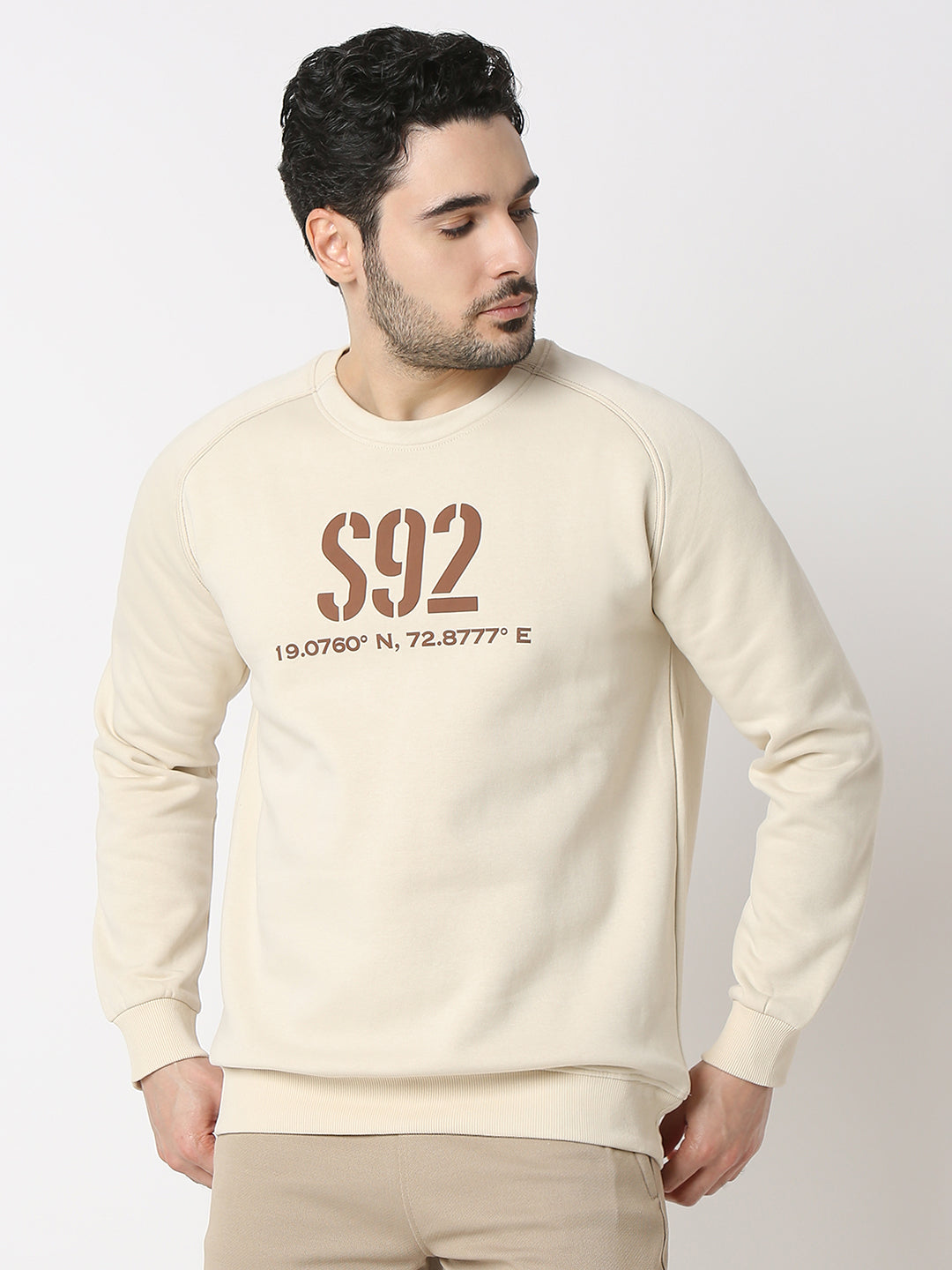 Spykar Mens Sweat Shirt F/S Msshw2Bd035 Cream White