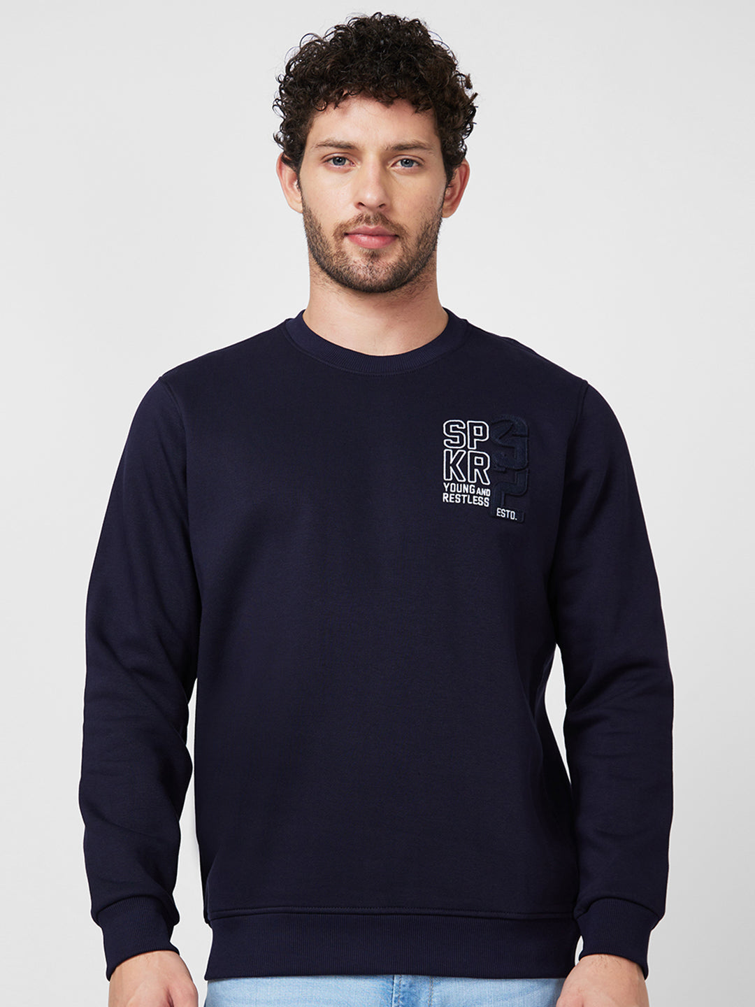 Spykar Mens Sweat Shirt F/S Msslgt2Bc073 Navy Blue