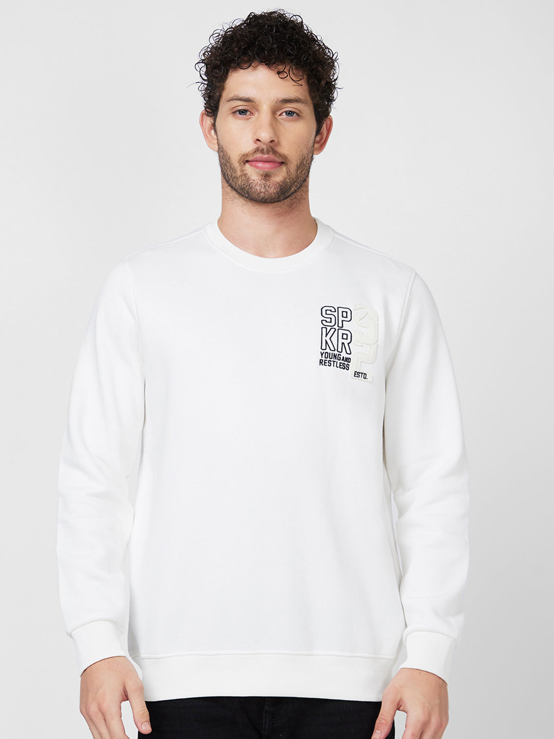 Spykar Mens Sweat Shirt F/S Msslgt2Bc073 White