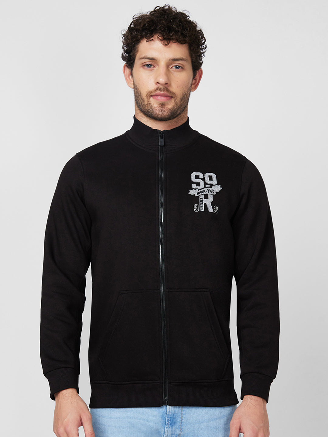 Spykar Mens Sweat Shirt F/S Msslgt2Bc077 Black