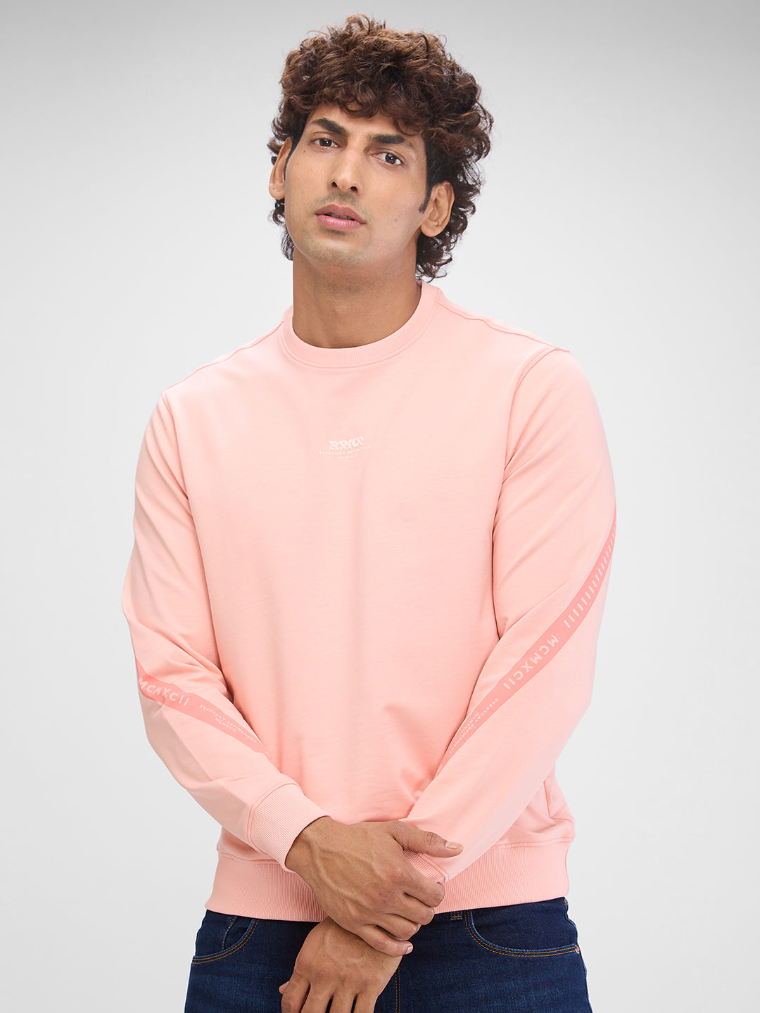 Spykar Mens Sweat Shirt F/S Msslw2Bd038 Peach Pink