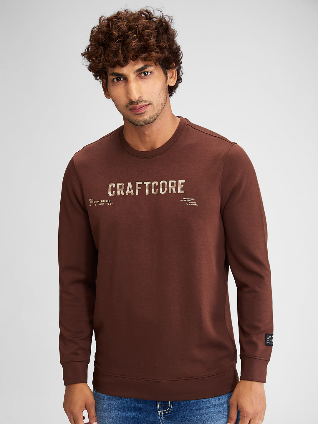 Spykar Mens Sweat Shirt F/S Msslw2Bd048 Bison Brown
