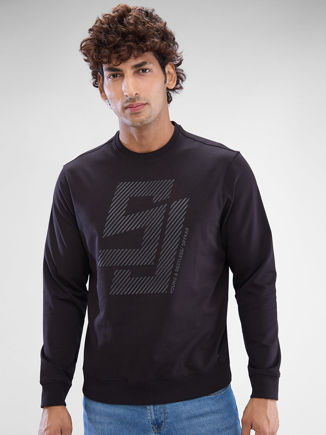 Men Black Cotton Poly Full Sleeve Sweatshirts