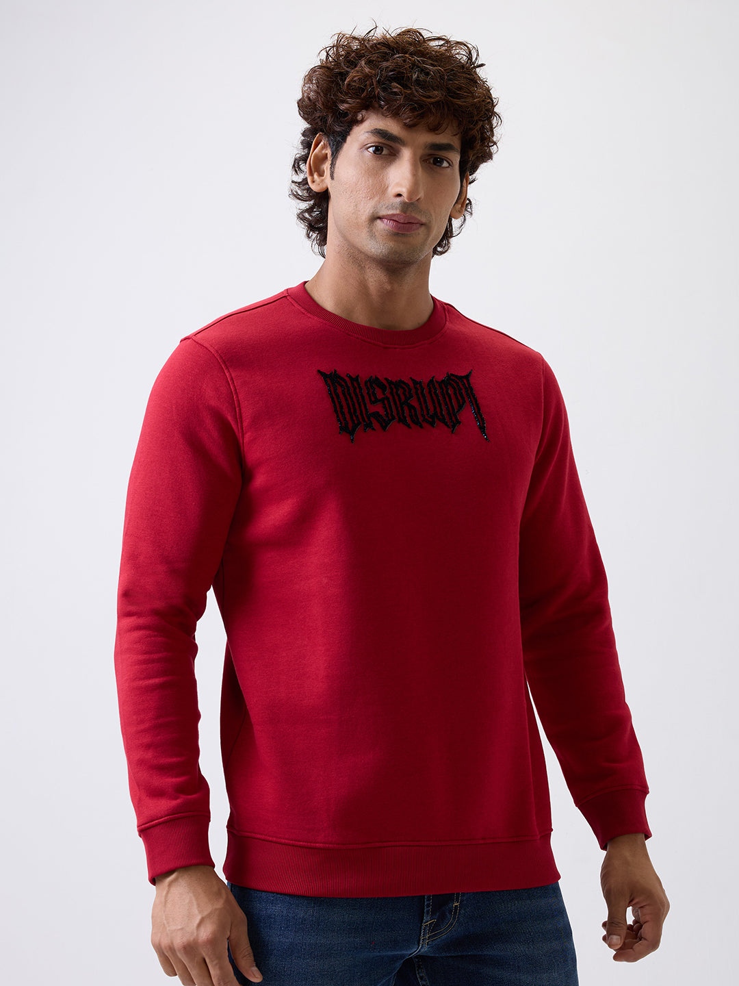 Spykar Mens Sweat Shirt F/S Msslw2Bd078 Deep Red