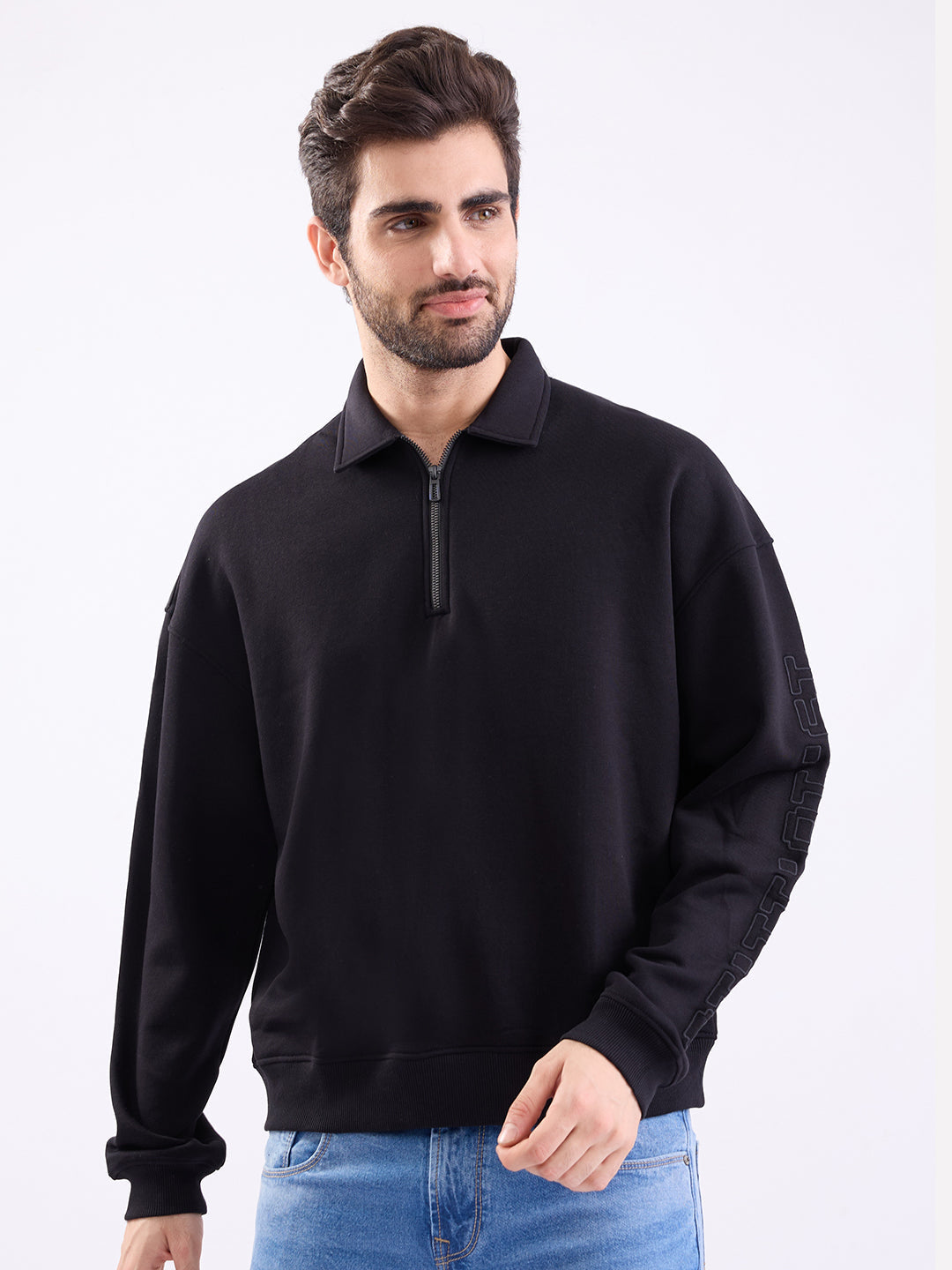 Spykar Black Slim Fit Casual Sweatshirts For Men