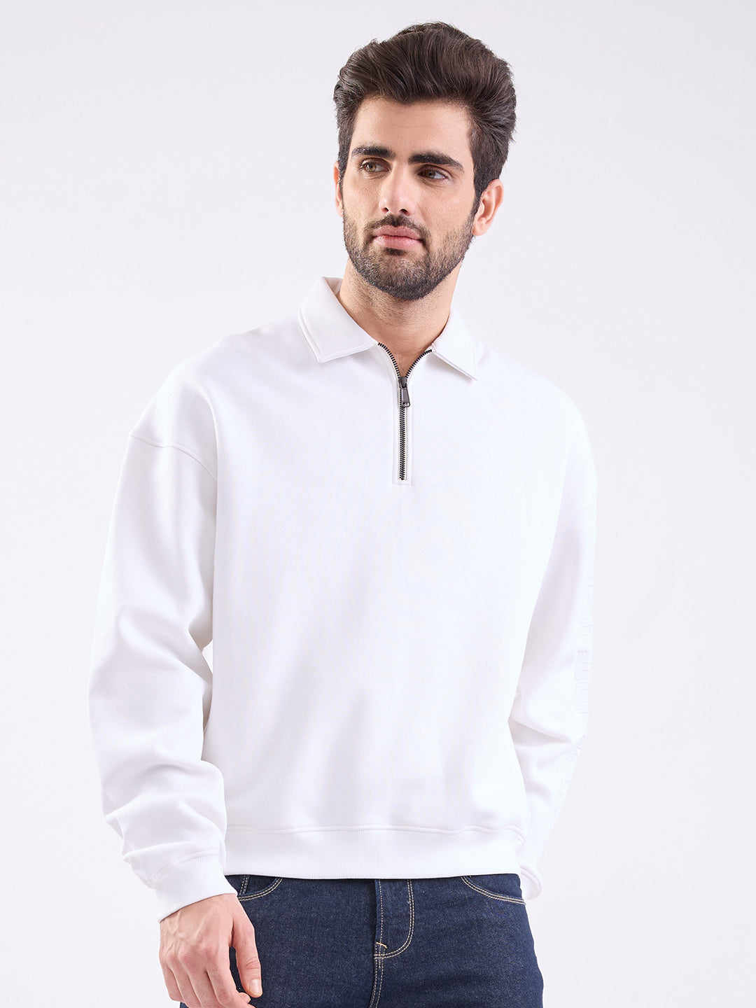 Spykar White Slim Fit Casual Sweatshirts For Men