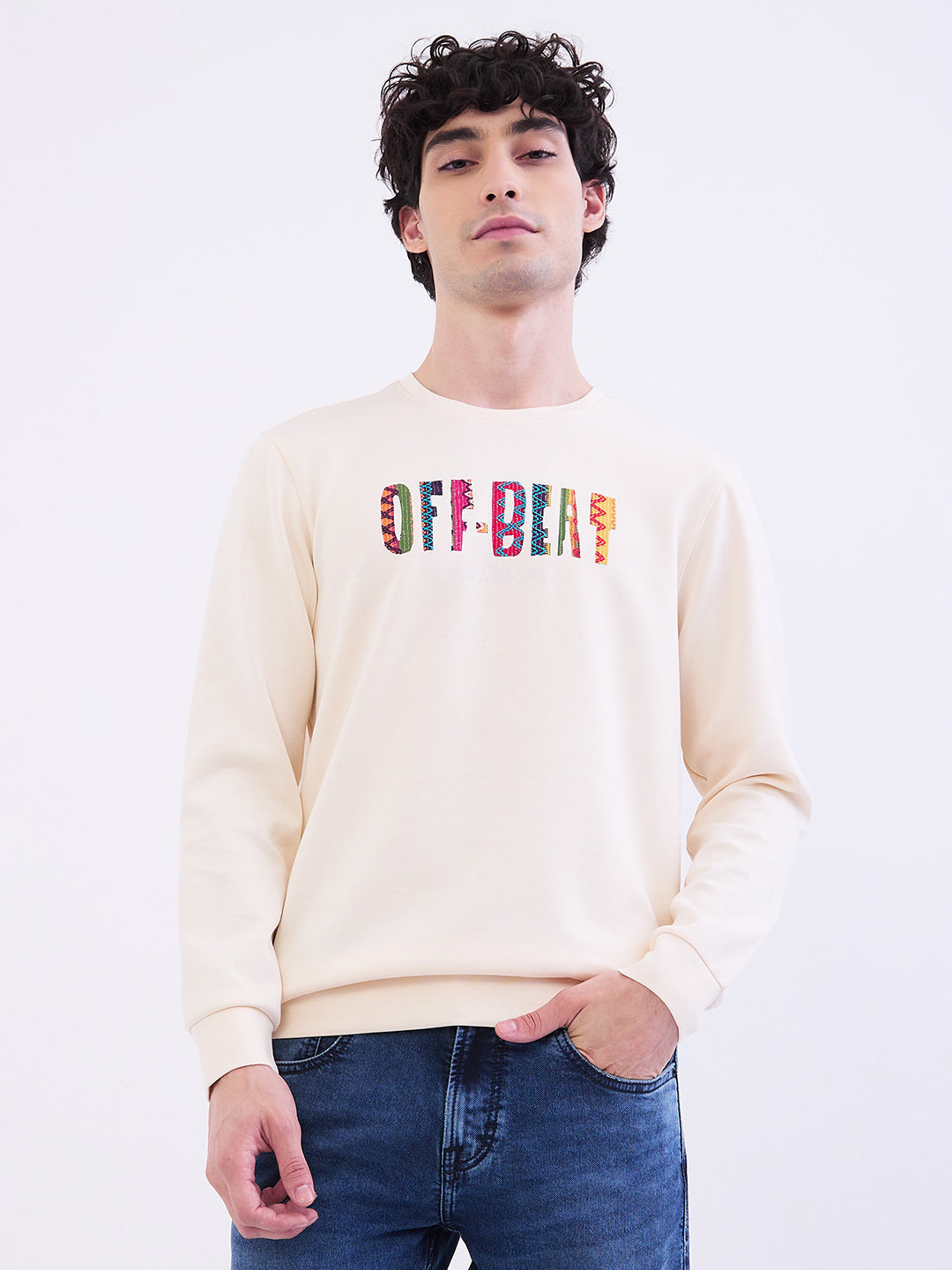 Spykar Off White Slim Fit Casual Sweatshirts For Men