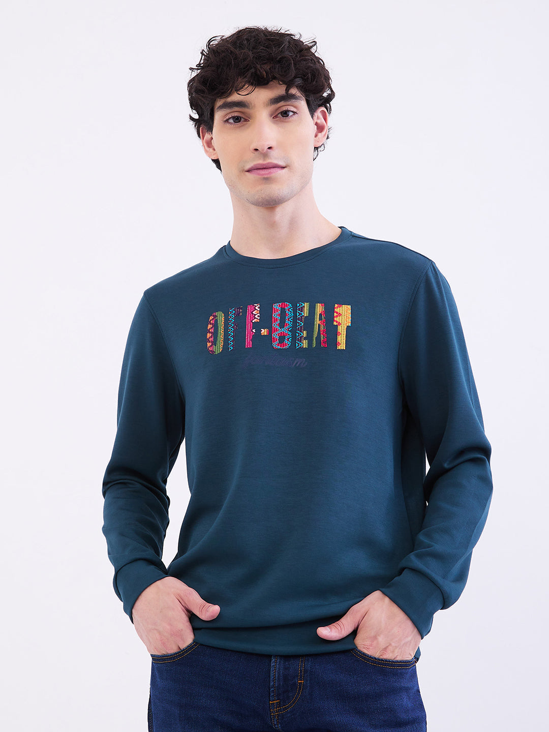 Spykar Teal Green Slim Fit Casual Sweatshirts For Men