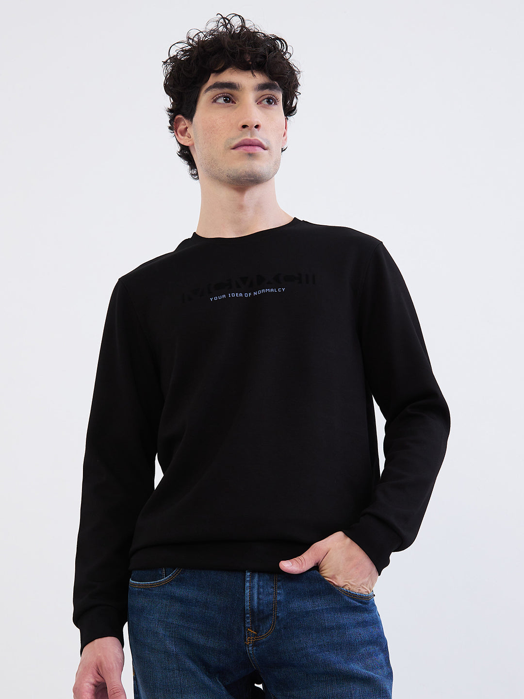 Spykar Black Slim Fit Casual Sweatshirts For Men