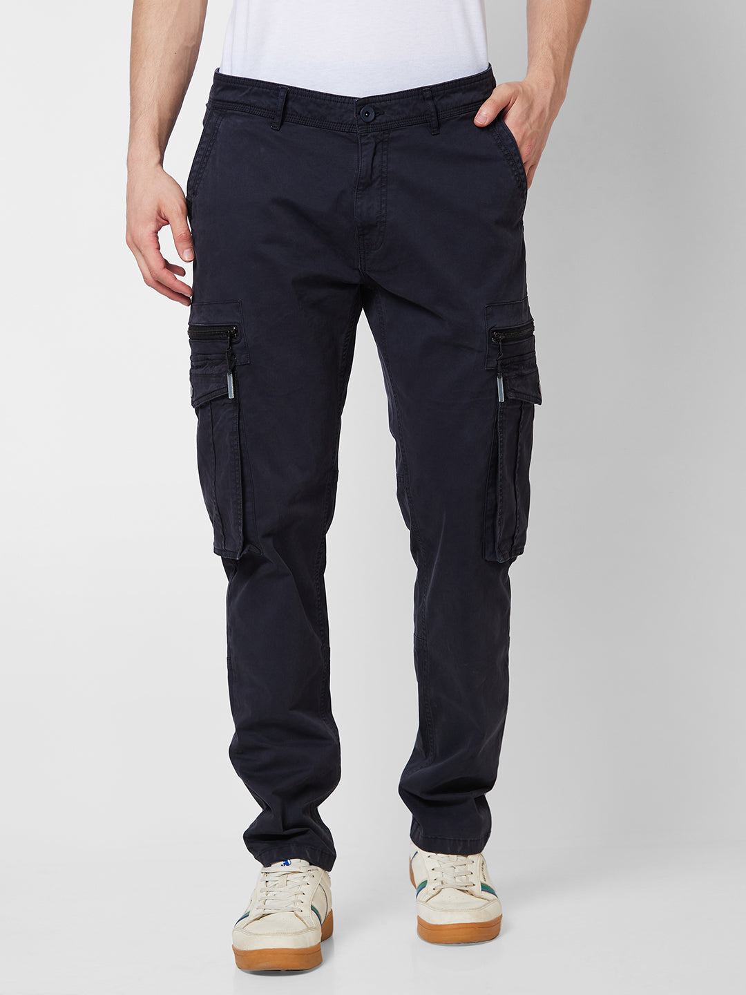 Spykar Mens Casual Trouser Mtrcg1Bd016 Navy Blue