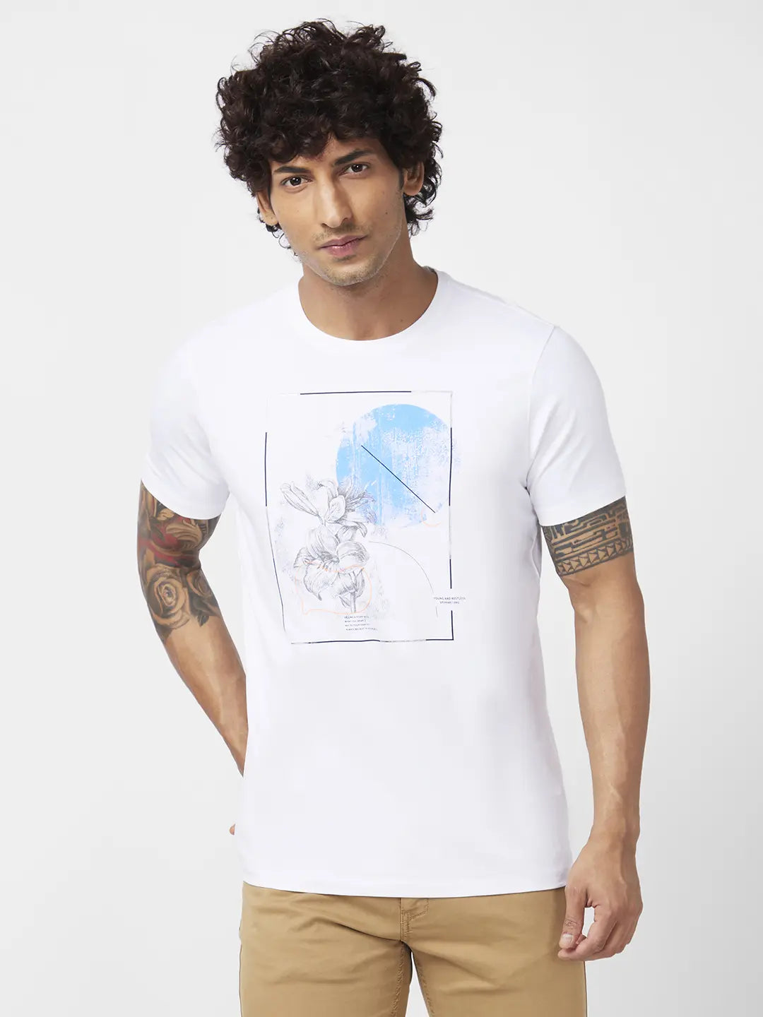 Spykar Mens T-Shirt F/S Mktcp2Bc069 White