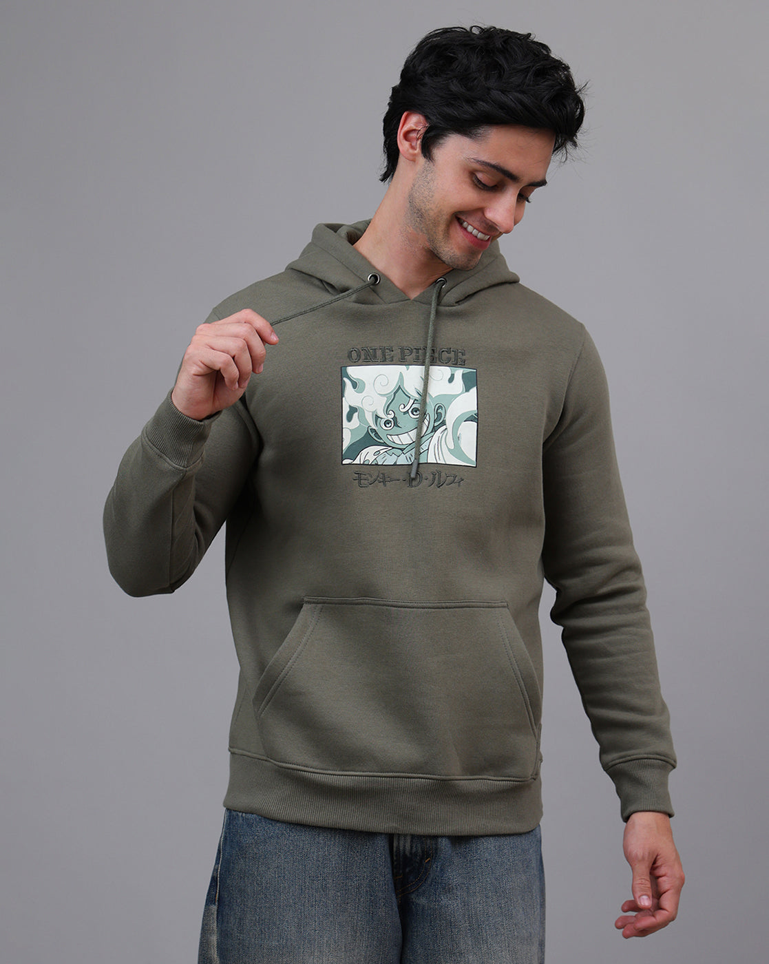 One Piece Printed Regular Fit Hoodie For Men