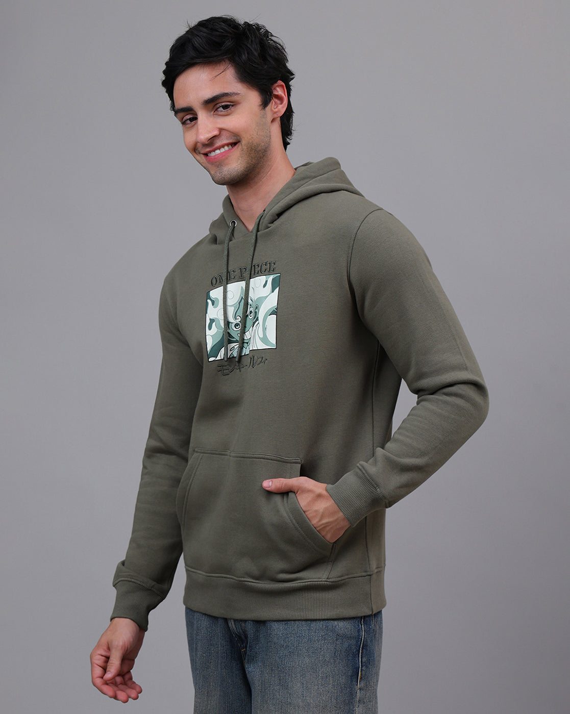 One Piece Printed Regular Fit Hoodie For Men