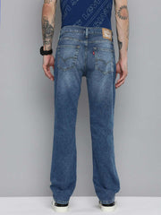 Levi's men's 511 blue slim fit mid-rise jeans showing front view with classic five-pocket design and belt loops.