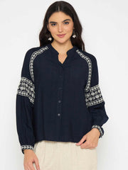 Madame Ladies Western Top H/S M5S18830 026 Navy