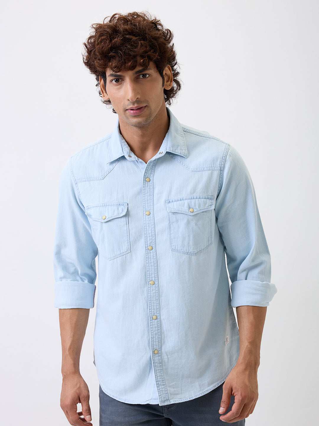 Spykar Mens Casual Shirt H/S Mshd1Be205 Light Blue