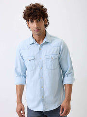 Spykar Mens Casual Shirt H/S Mshd1Be205 Light Blue