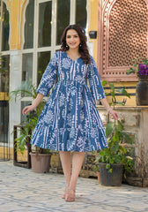Indigo Breeze Boho Printed Short Dress