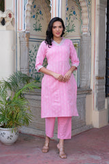 Pink Brocade Kurta-Pant & Dupatta Set With Sequins & Tassels