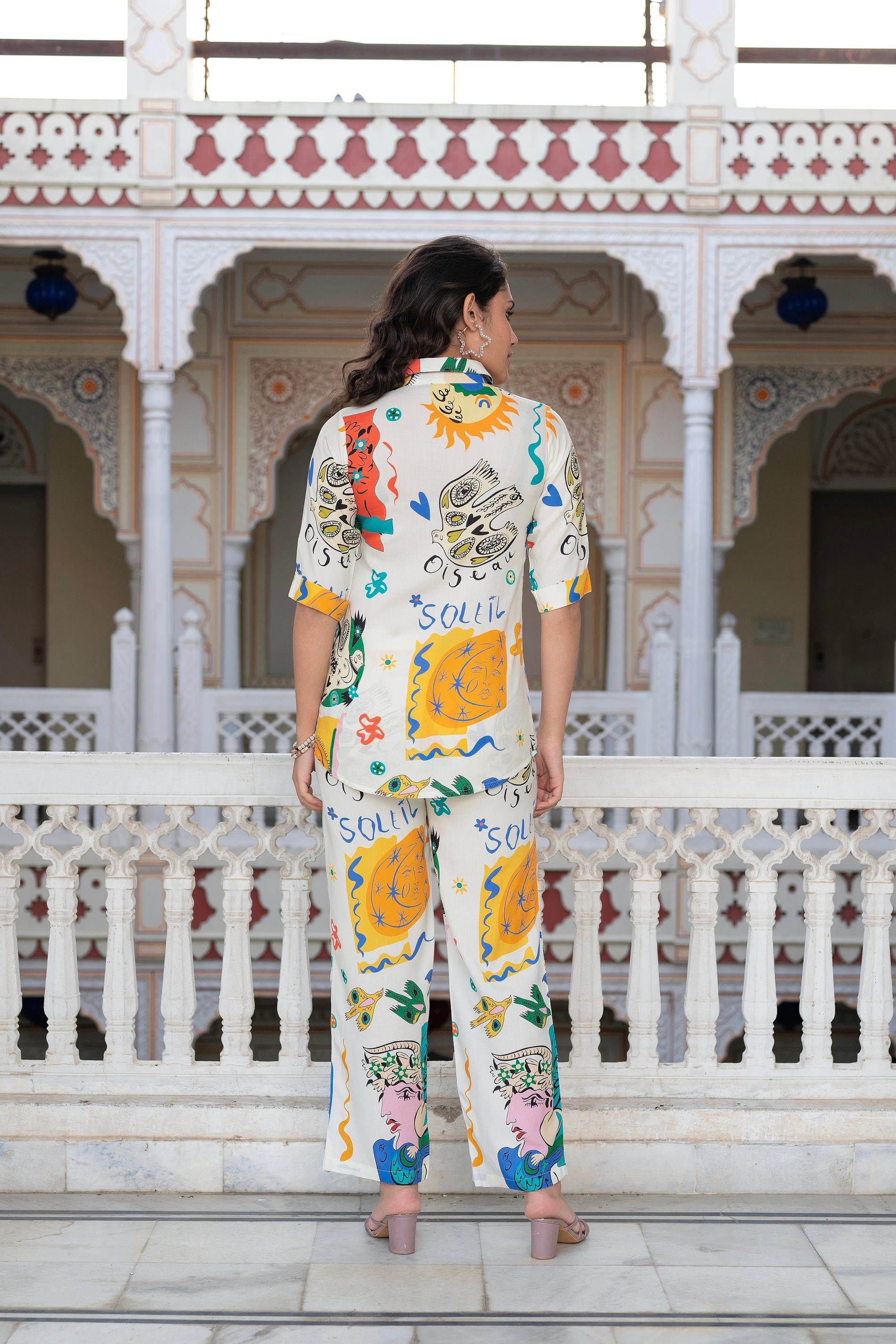 Multicolor Abstract Printed Co-Ord Set In White Base