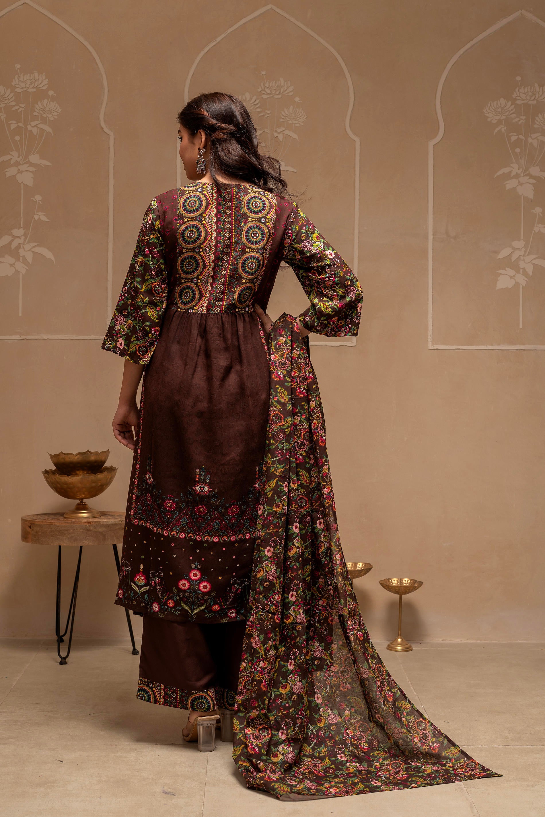 Juniper Ladies Western Kurti 3Pcs Set P1538 Brown