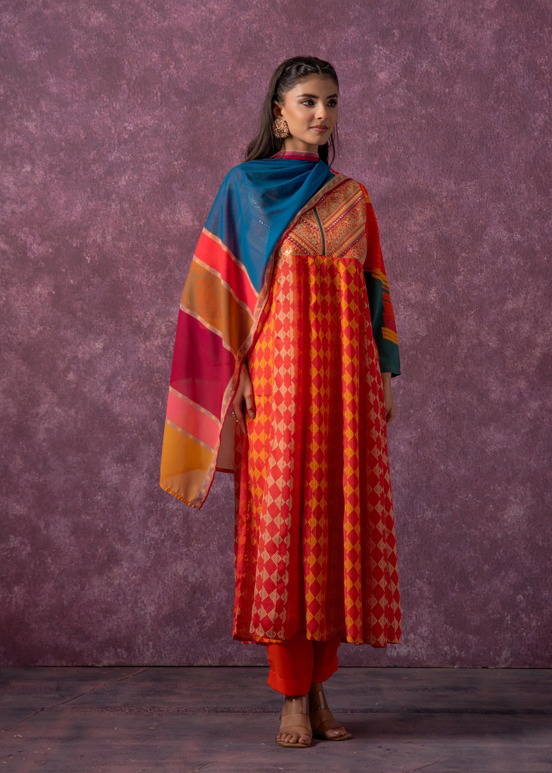 Juniper Ladies Western Kurti 3Pcs Set P1562 Orange
