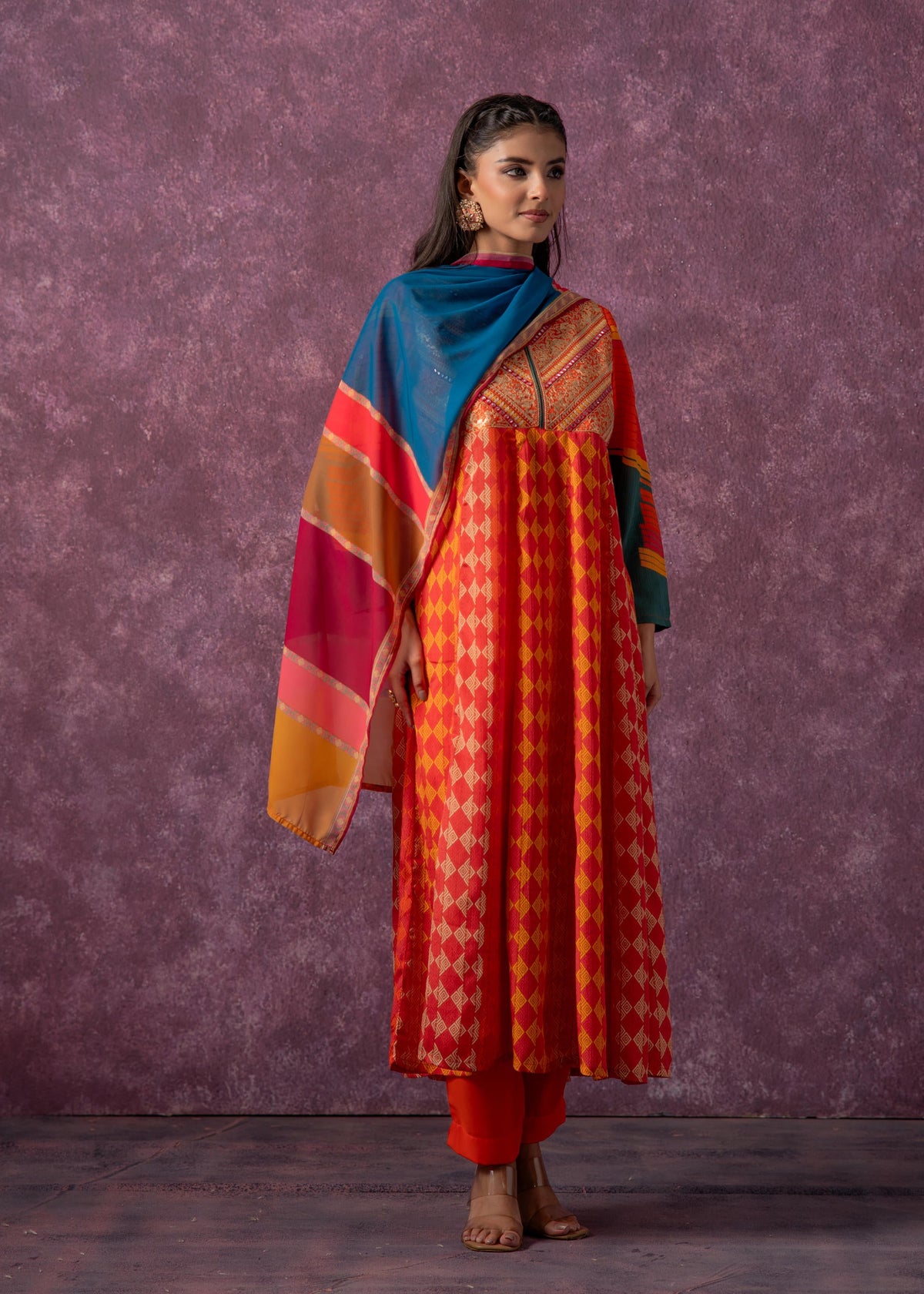 Juniper Ladies Western Kurti 3Pcs Set P1562 Orange