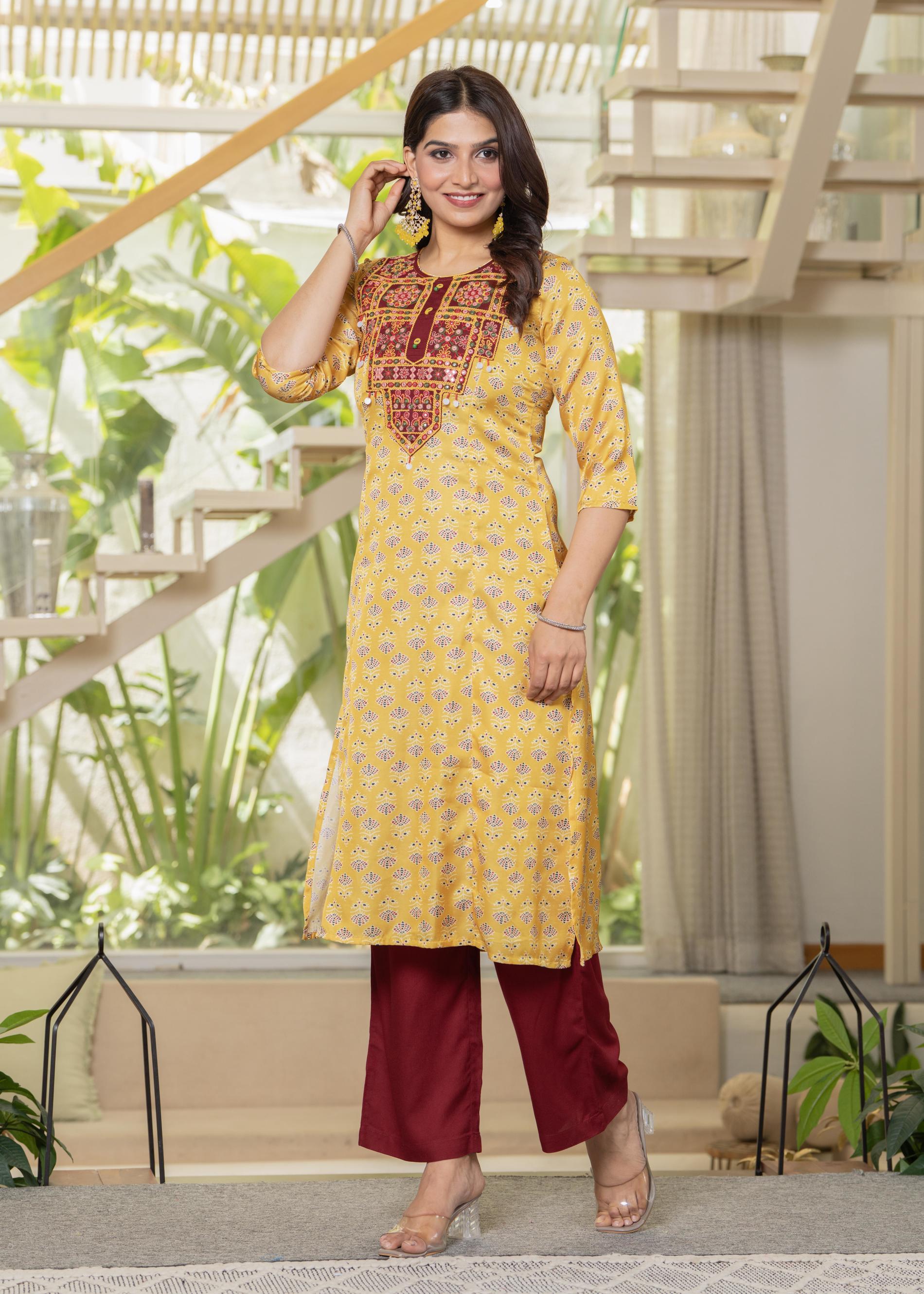 Juniper Ladies Western Kurti 2Pcs Set P1564 Yellow