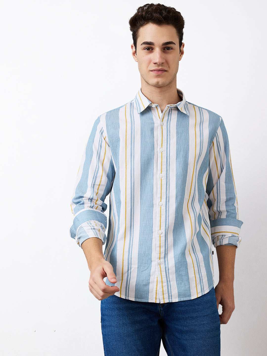 Spykar Mens Casual Shirt H/S Mshst1Be180 Cameo Blue