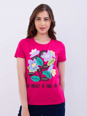 SPYKAR LADIES WESTERN T-SHIRT F/S WKTBC2BE037 LUMINOUS PINK