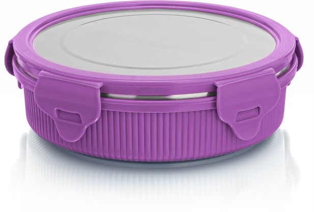 Lock N Store Microsafe Steel Round With Steel Lid 600 Ml