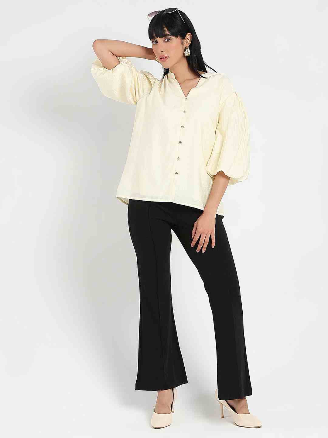 Madame ladies western pants in a stylish design, showcasing the fabric and fit in a casual setting.