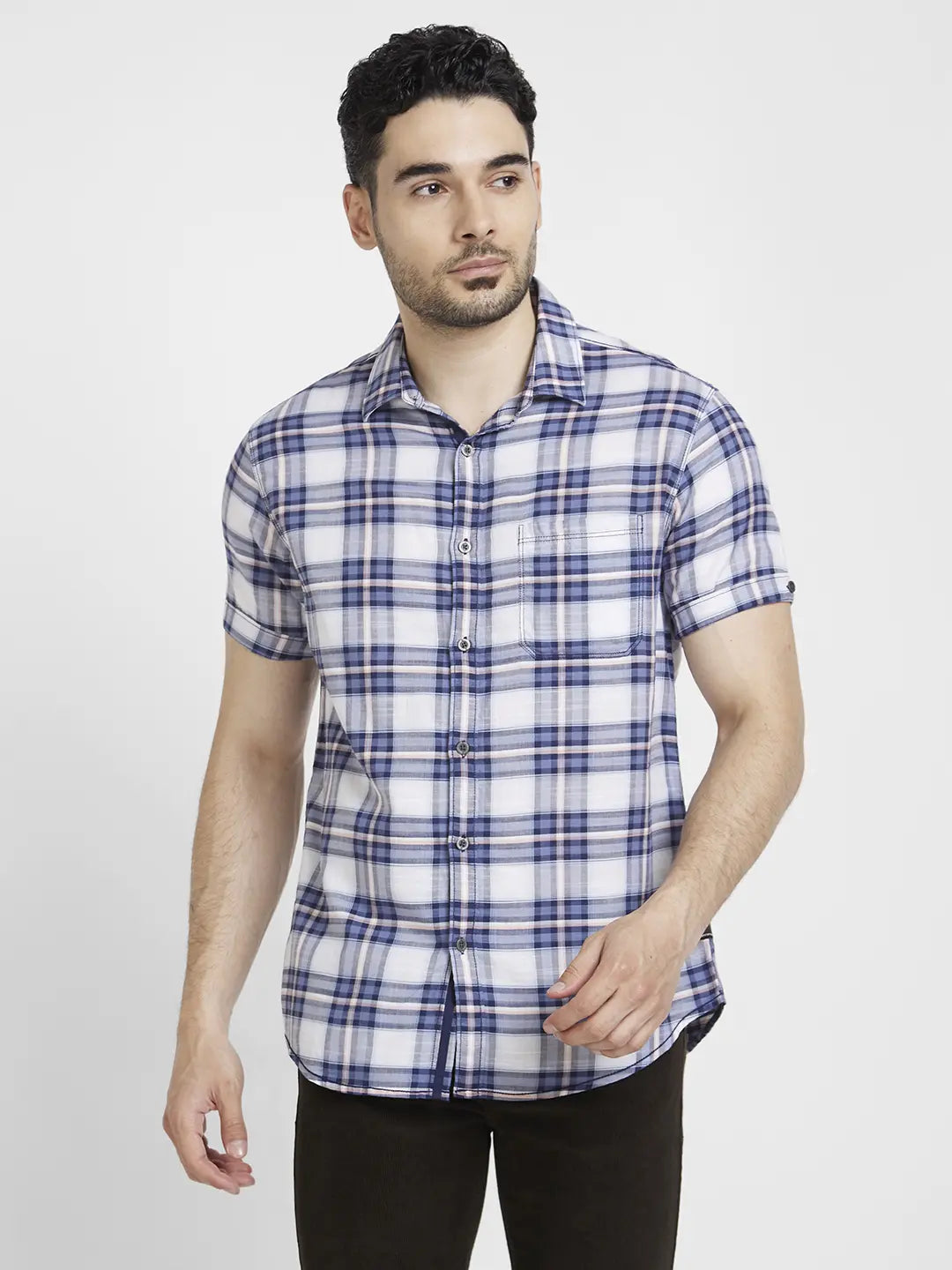 Spykar Mens Casual Shirt F/S Mshcs1Bc170 Navy